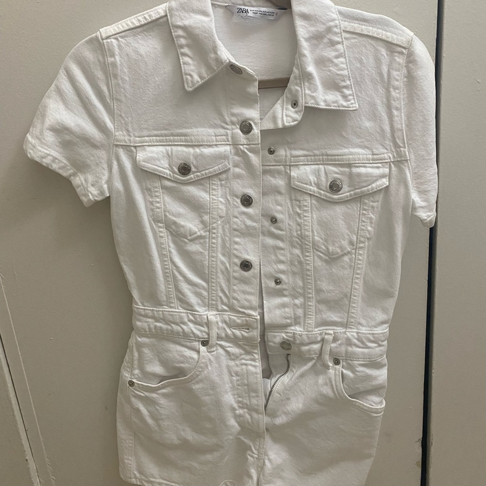 Cute white denim jumpsuit